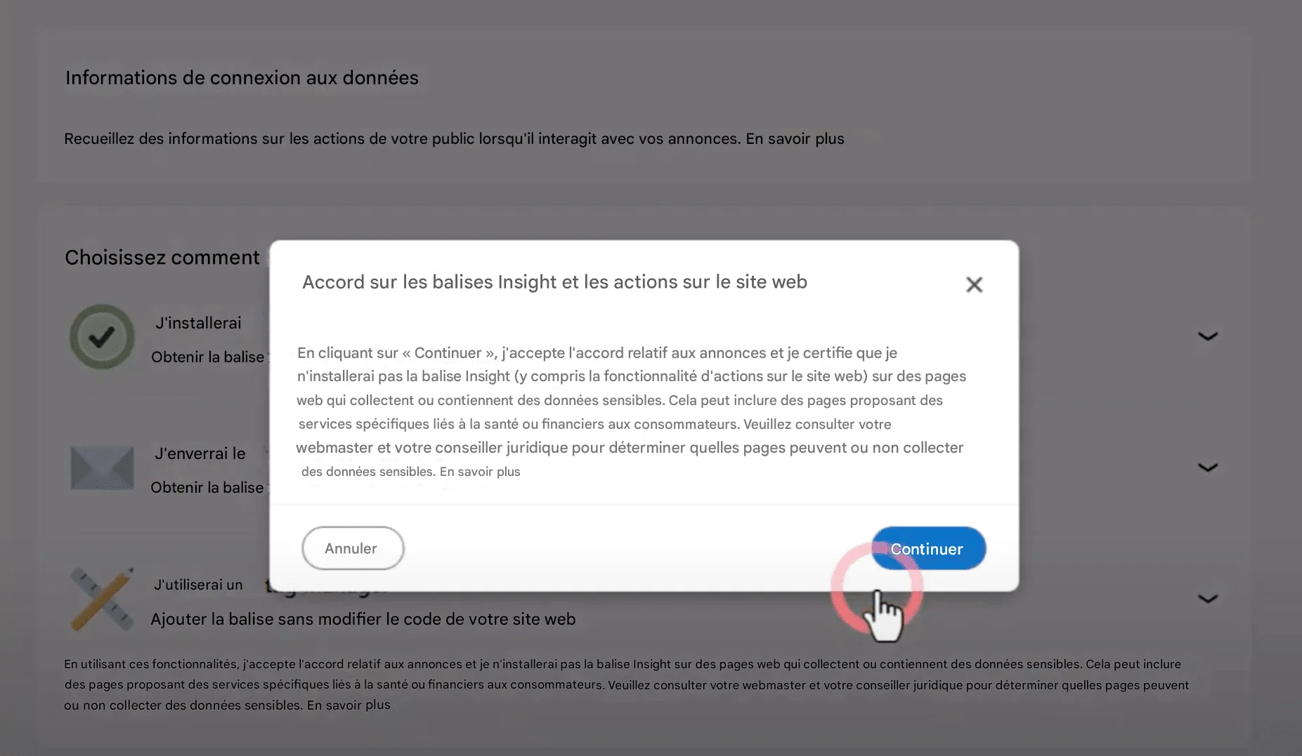 Accord gestionnaire de balise insight pour accès au site web