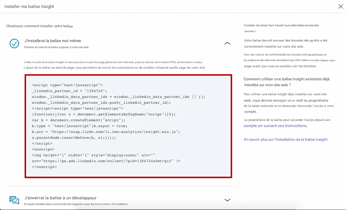 installer balise insight tag code
