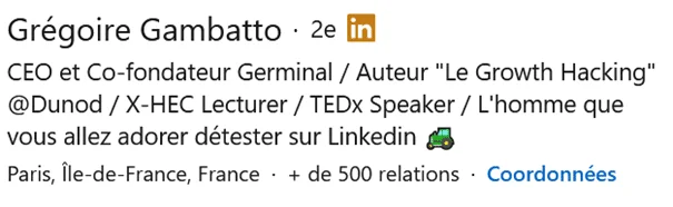 Exemple de résumé LinkedIn