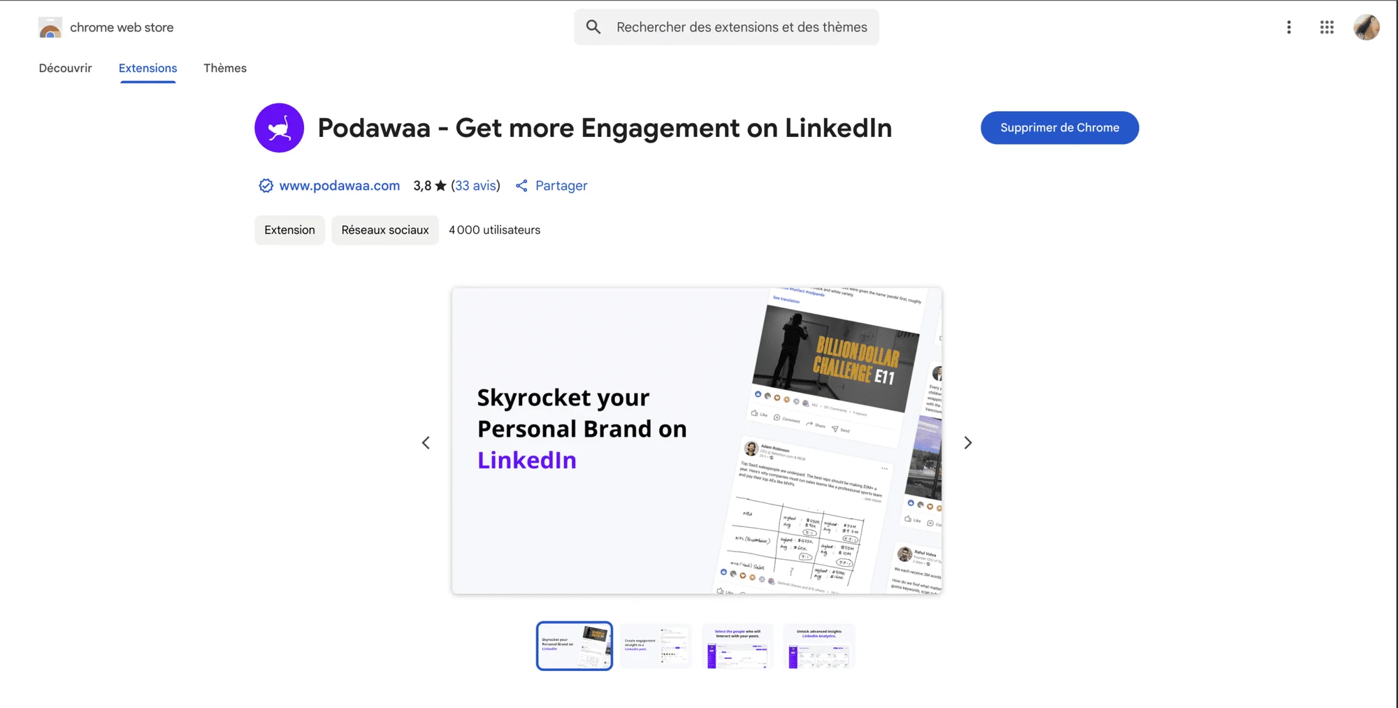 Extension Podawaa engagement LinkedIn
