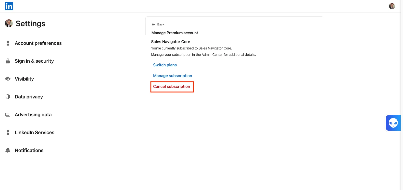 Cancel your LinkedIn Sales Navigator subscription