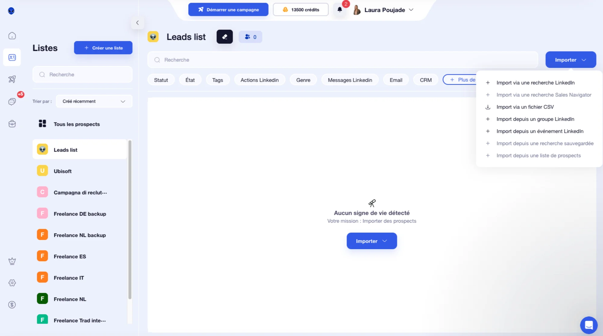 importer des fichiers CSV dans waalaxy