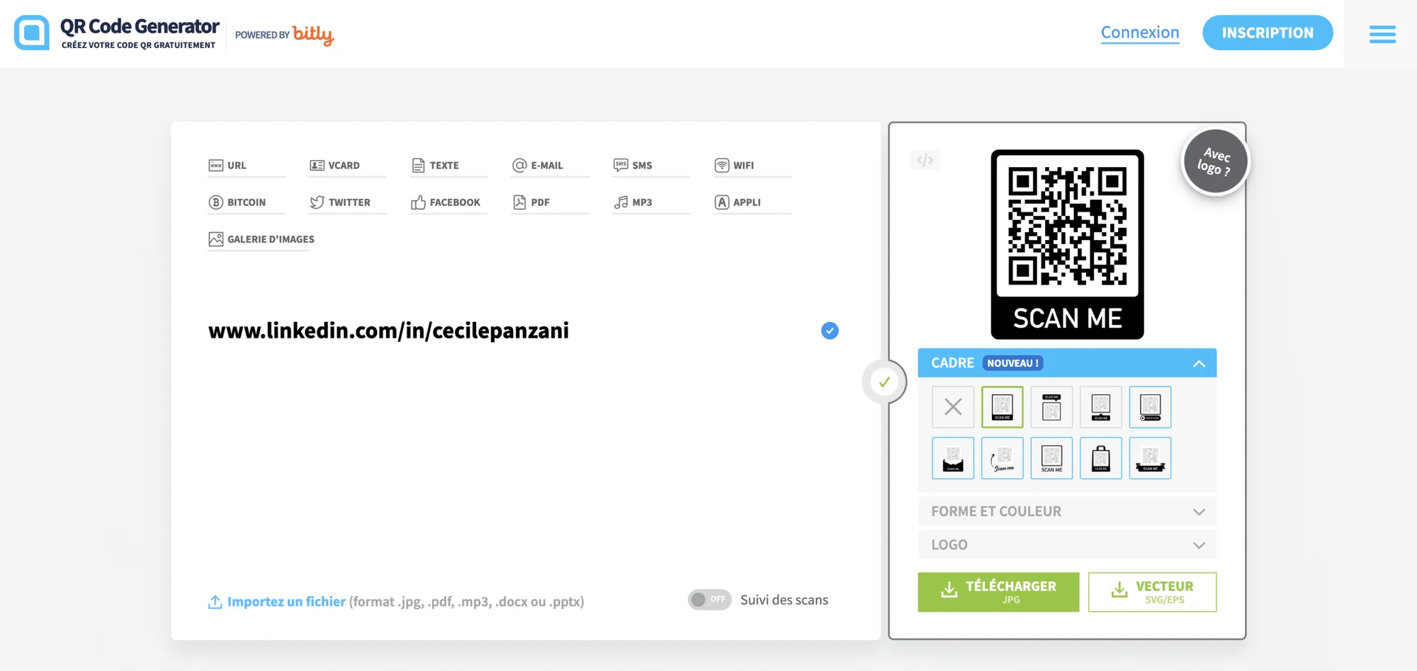 Générateur de code QR Bitly LinkedIn