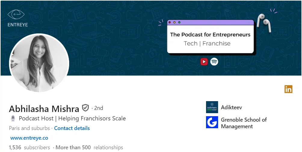 Perfil de podcast no LinkedIn