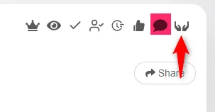 Icône rouge avec un point blanc, flèche vers le bas sur bouton "Share".