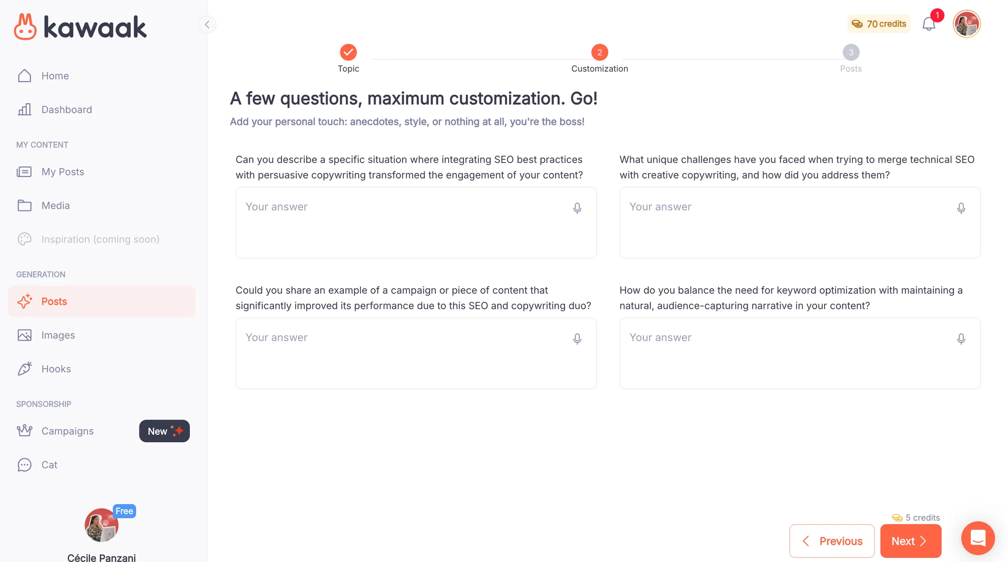 Customize a LinkedIn post prompt with Kawaak