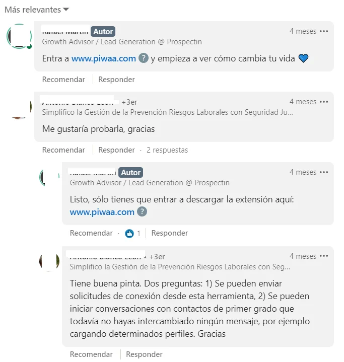 Commentaires LinkedIn prospection Waalaxy