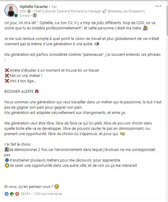Exemple de post LinkedIn viral.
