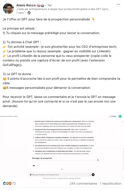 Exemple de post LinkedIn avec Lead Magnet