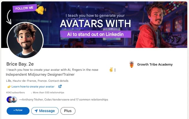Foto AI do LinkedIn: Exemplo de um perfil do LinkedIn com avatar.