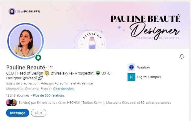 Profil LinkedIn Pauline beauté designer Waalaxy