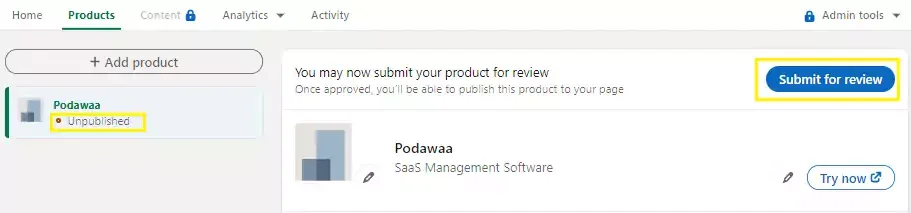 submit product page