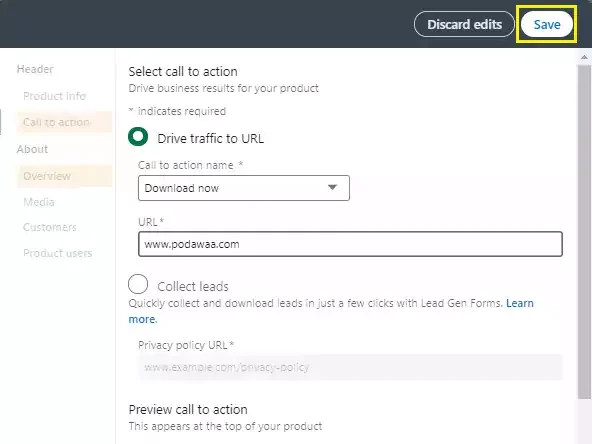 call to action product page