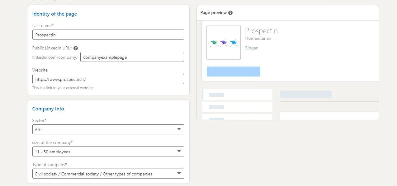Formulaire création page prospection Waalaxy