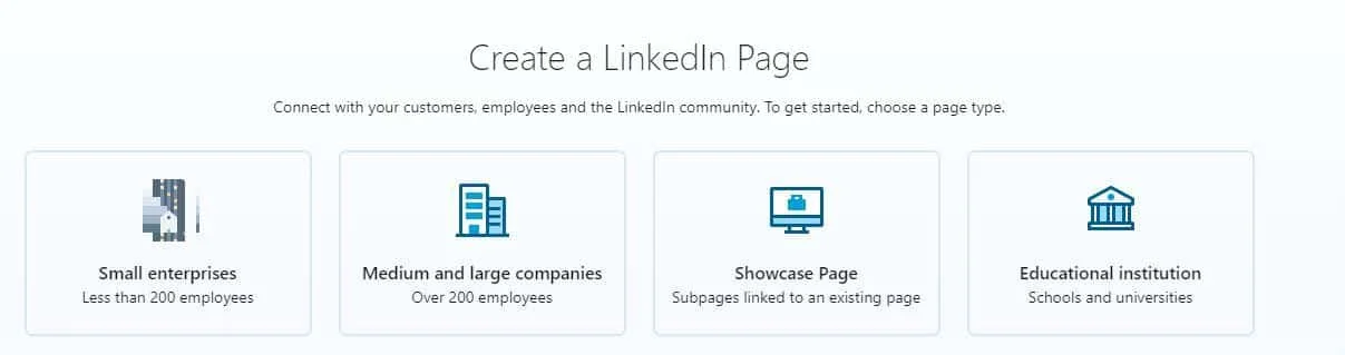 Choose the type of page that corresponds to your business
