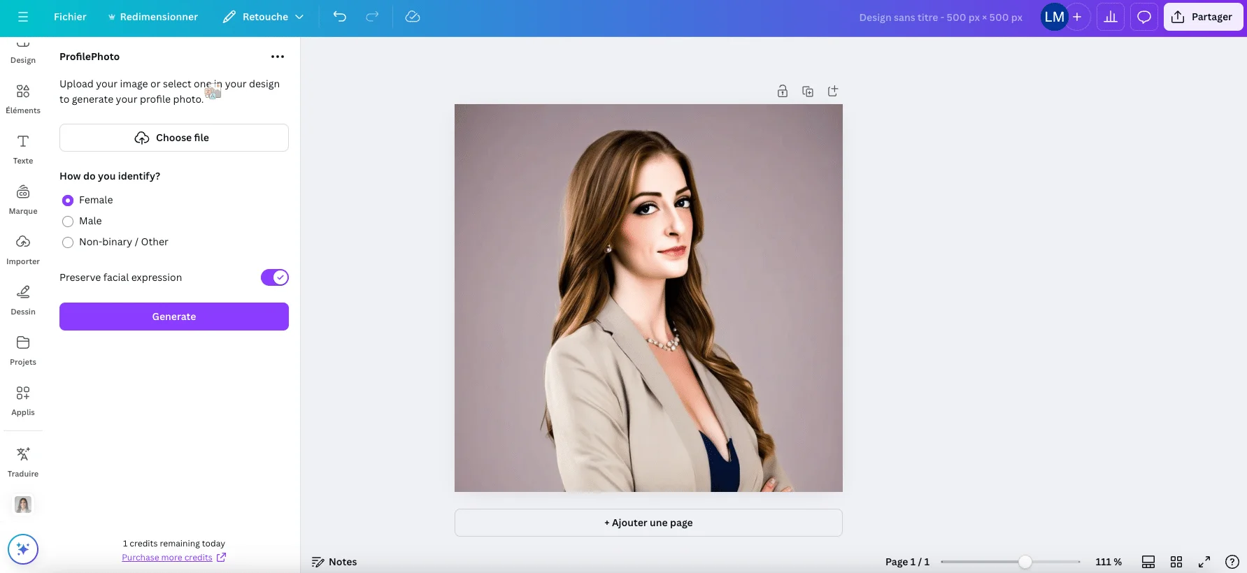 Résultat photo LinkedIn IA - Canva