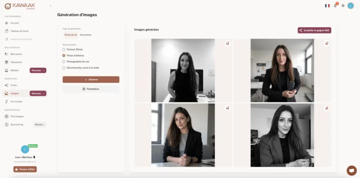 Génération de photo de profil LinkedIn avec l'outil Kawaak