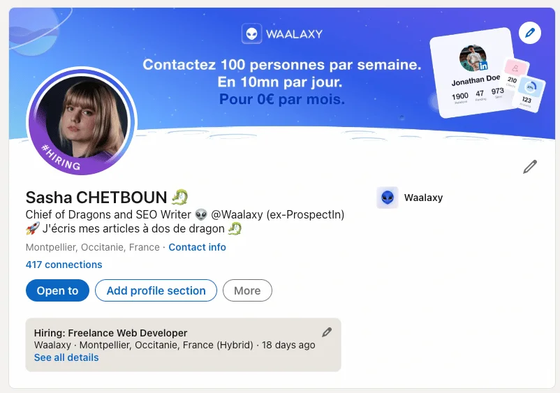 Profil LinkedIn Sasha Chetboun Waalaxy