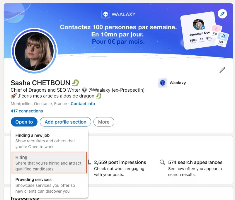 Profil LinkedIn Waalaxy de Sasha Chetboun