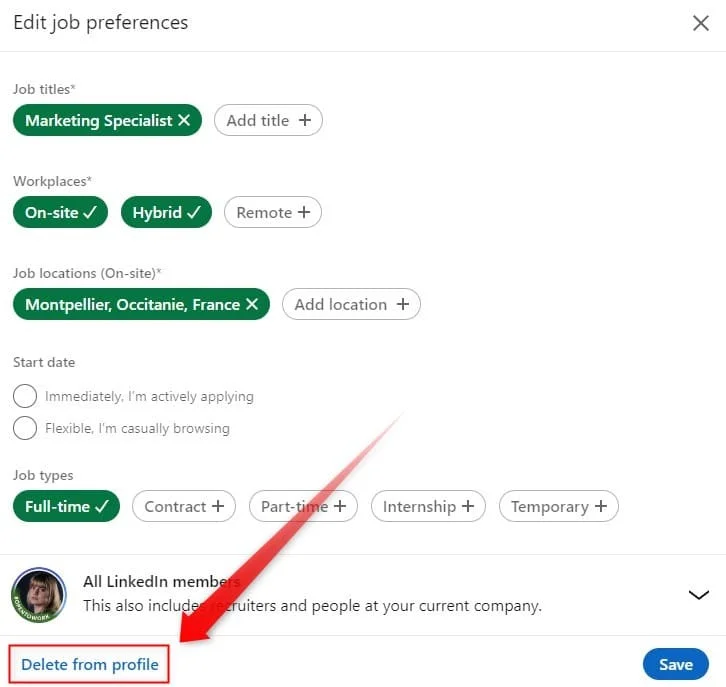 Éditer préférences offres emploi LinkedIn
