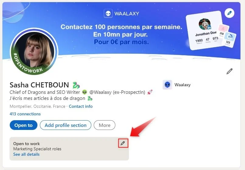 Profil LinkedIn Waalaxy prospection