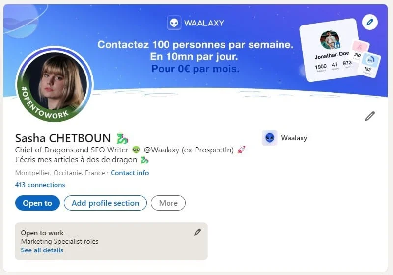 Profil LinkedIn Waalaxy prospection