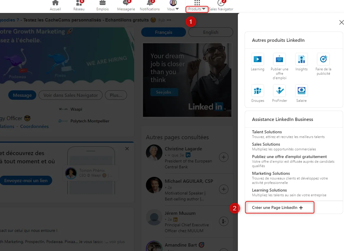 création de votre page entreprise