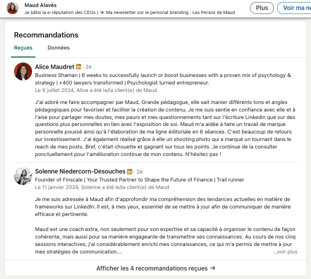 Enrichir avec des projets et recommandations LinkedIn.