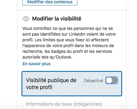 Modifier visibilité profil LinkedIn