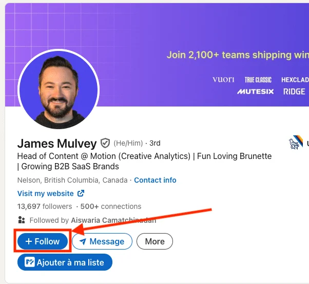 LinkedIn creator mode: โFollowโ button.