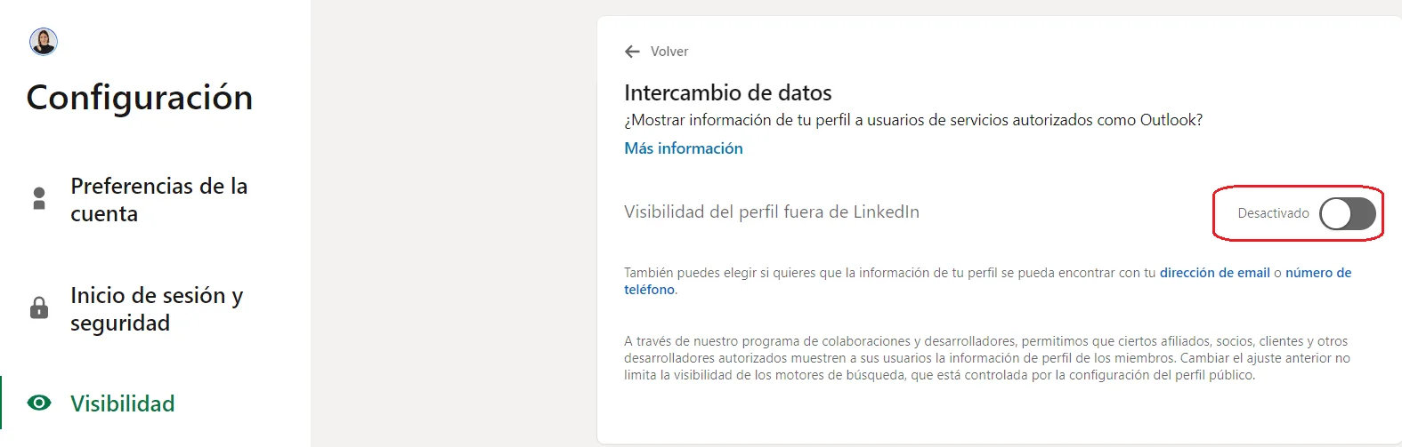 Configuración visibilidad perfil LinkedIn