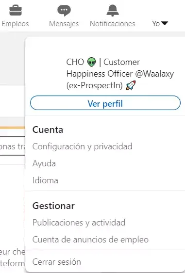 Menu compte Waalaxy cho