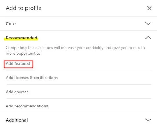 Ajouter au profil sections recommandées