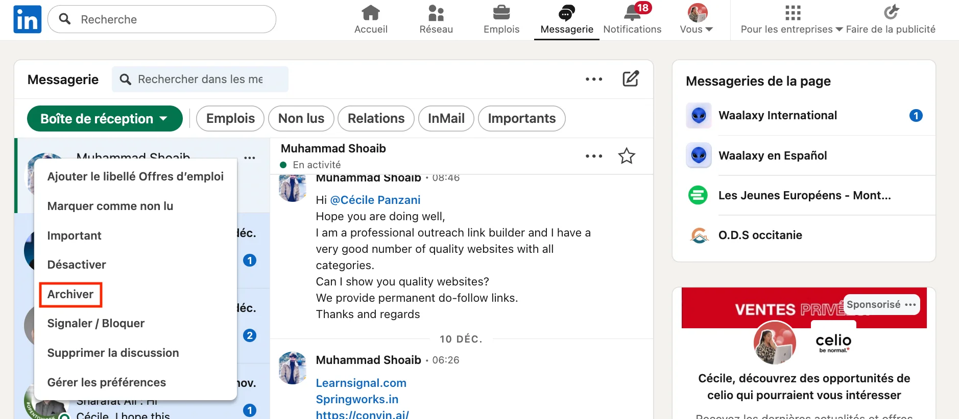 Archiver une conversion LinkedIn
