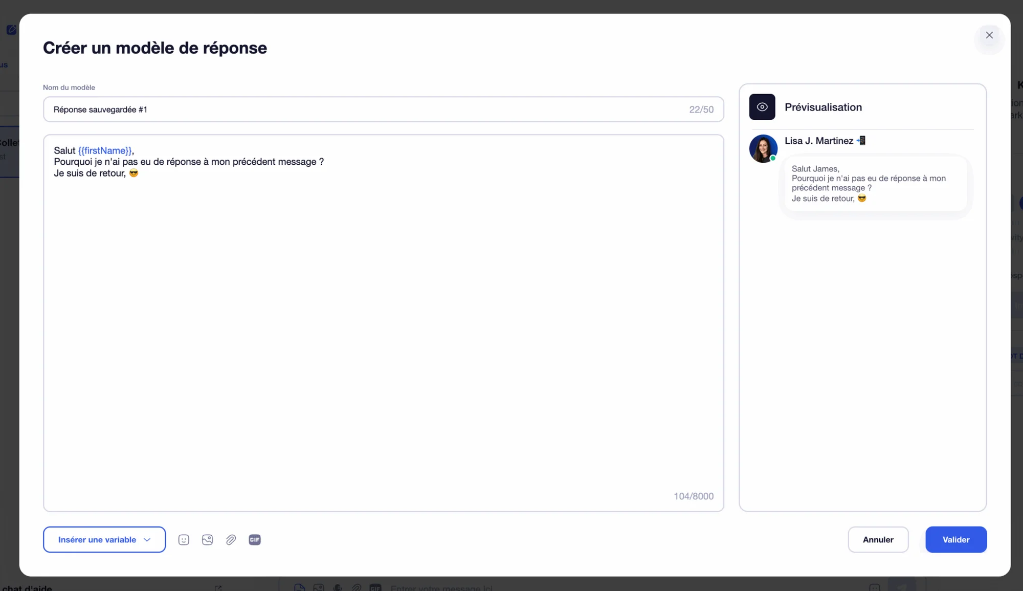 modèle de réponse avec inbox