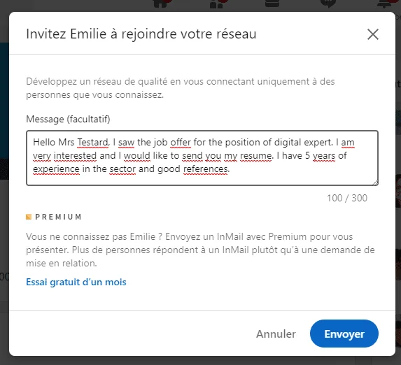 linkedin example message recruiter