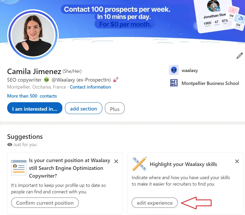 LinkedIn profile example