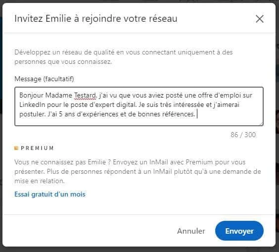 message recruteur linkedin exemple 2