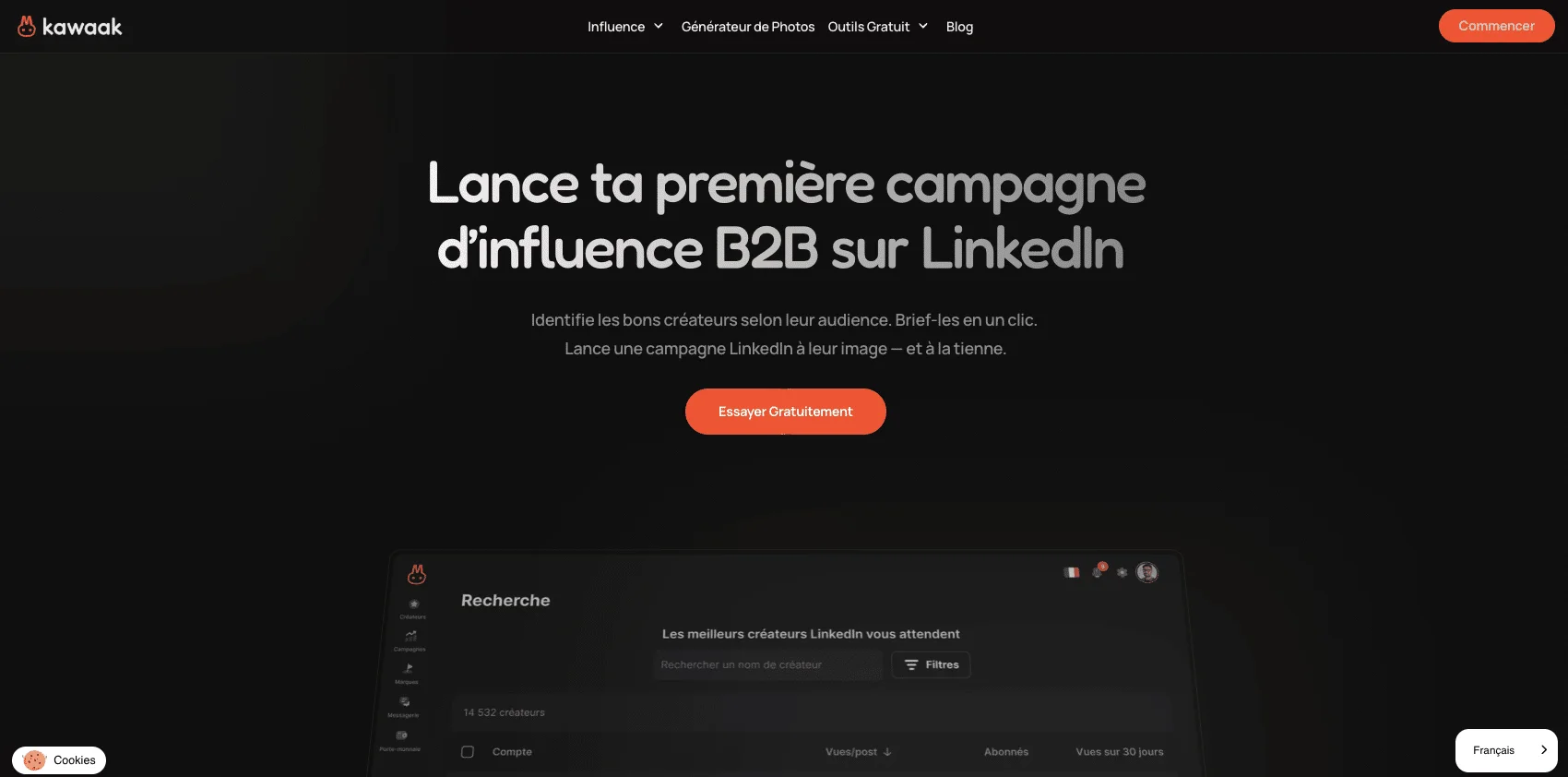 Kawaak influence pour candidater et lancer des campagnes d'influence marketing B2B