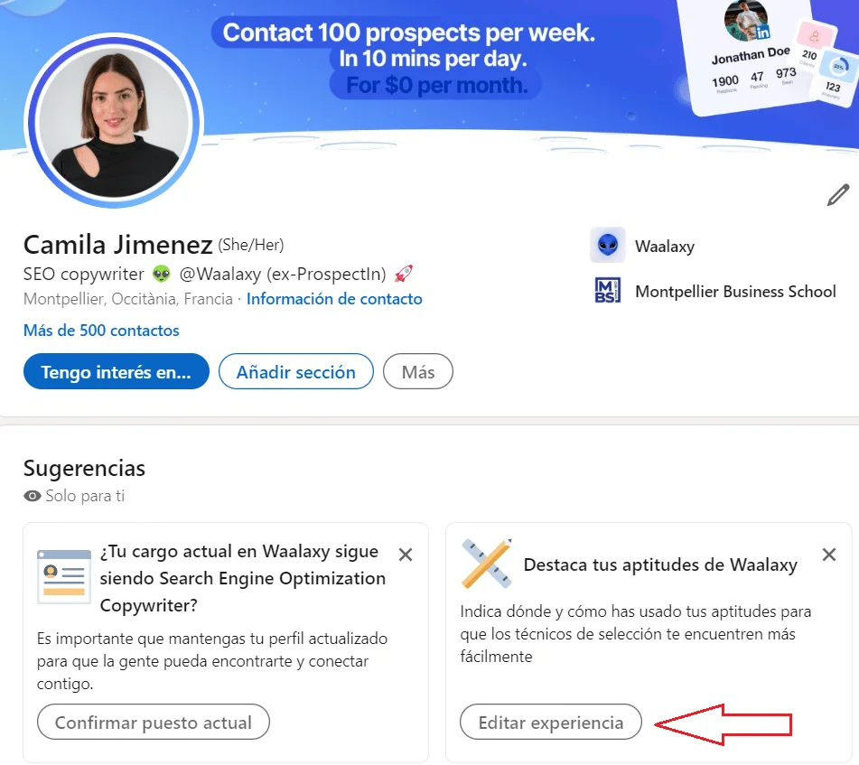 Profil LinkedIn Camila Jimenez Waalaxy