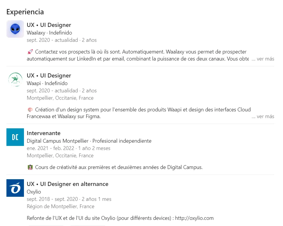 CV expérience UX UI designer Waalaxy