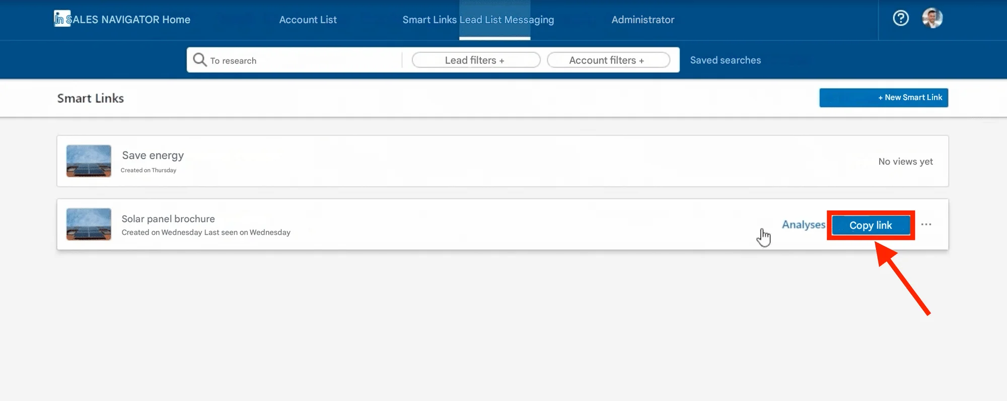 Copy the link to share your LinkedIn Smart Links.