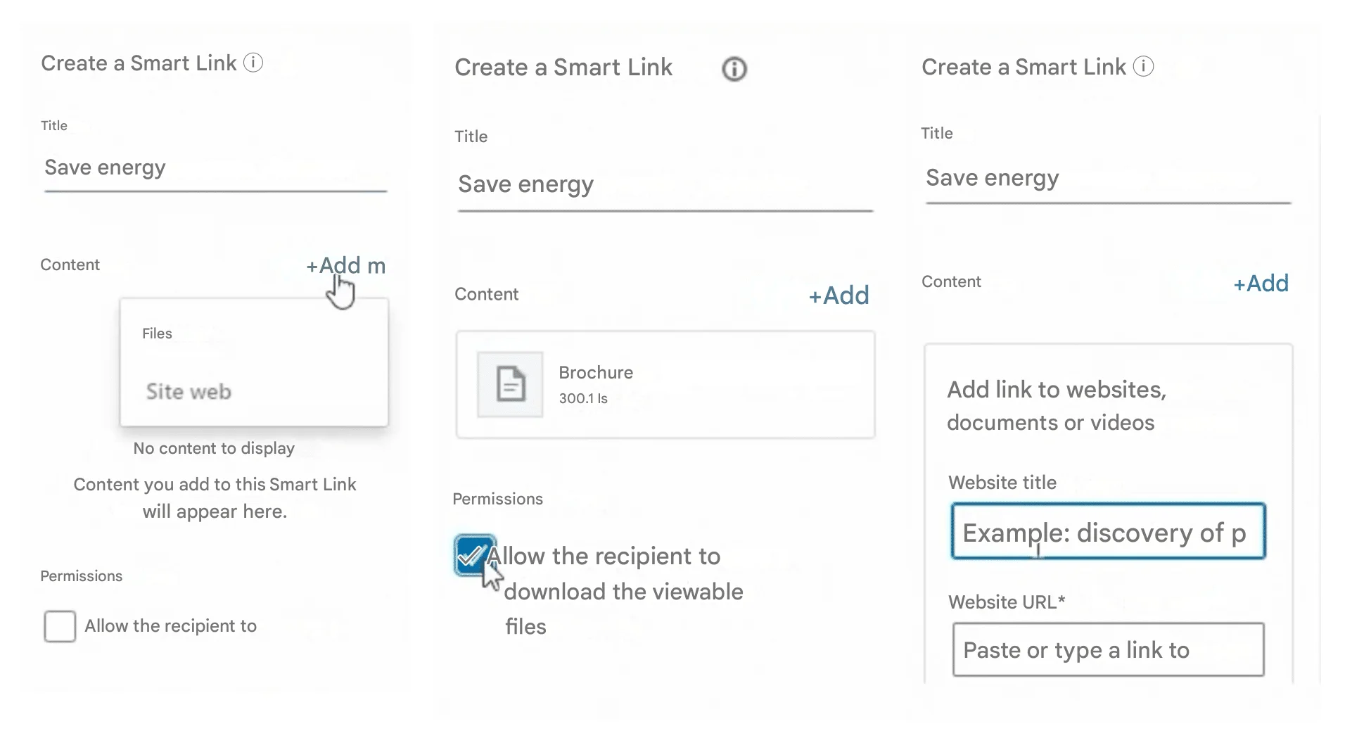 Add your files/web links, customize and preview your LinkedIn Smart Links.