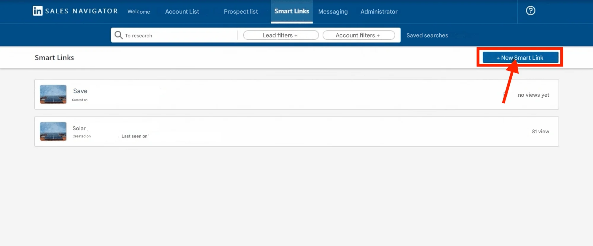 Create a new LinkedIn Smart Links.