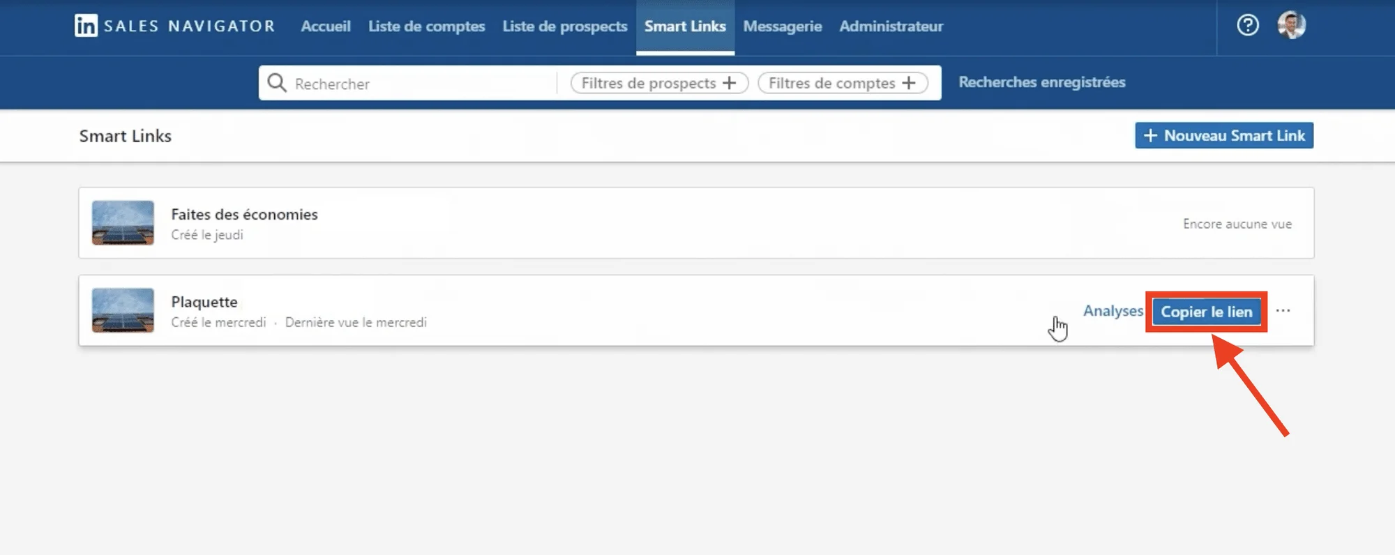 Copier le lien pour partager tes Smart Links.