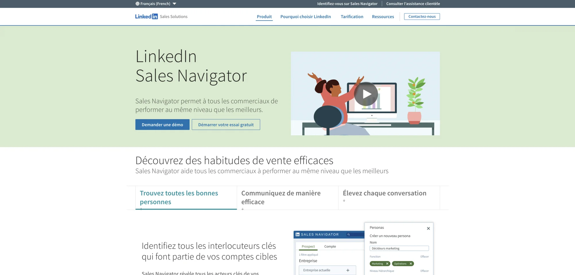 Accueil et page de connexion LinkedIn Sales Navigator.