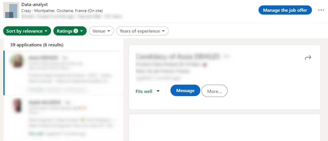 view the applications: my job offers