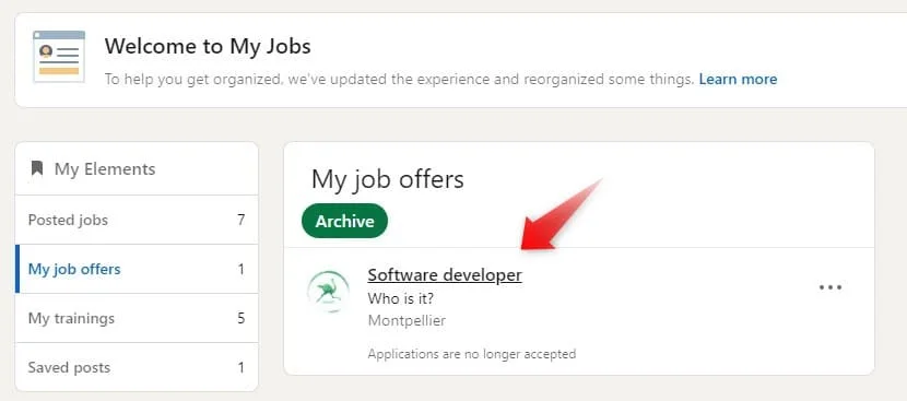 My jobs offers Waalaxy interface