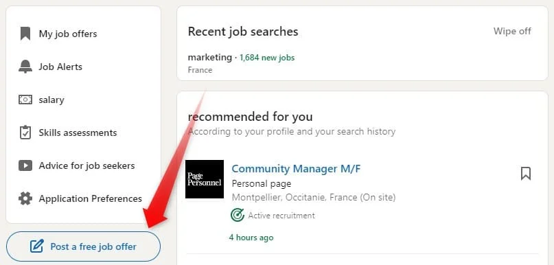 Interface Waalaxy offres emploi France