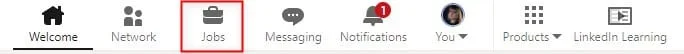 LinkedIn jobs tab interface